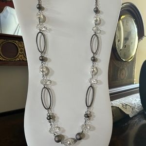 Silver toned metallic and acrylic beaded necklace
